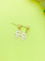 Hamsa Hand Charm Gold Earrings, Stud or Dangle Earring Option, N6084