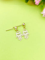 Hamsa Hand Charm Gold Earrings, Stud or Dangle Earring Option, N6084