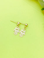 Hamsa Hand Charm Gold Earrings, Stud or Dangle Earring Option, N6084