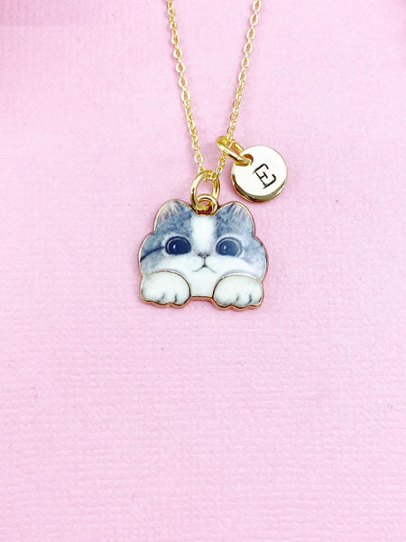 Cat Necklace, Gold Cute Cat Charm Necklace, N5904