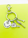 Best Dad Initial Keychain, Handyman Tool Charms