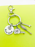 Best Dad Initial Keychain, Handyman Tool Charms