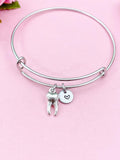 Silver Tooth Charm Bangle, Personalized Initial, Dentist Gift, N1326