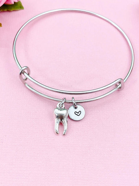 Silver Tooth Charm Bracelet, Tooth Charm Bangle, Dentist Gift, Dental Professional Gift, Graduation Gift, Personalized Gift, N1326