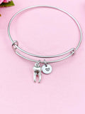 Silver Tooth Charm Bangle, Personalized Initial, Dentist Gift, N1326