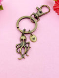 Bronze Octopus Charm Keychain, Silver in Option, Ocean Sea Fish Charm, N2573