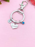 I Love You Charm Keychain, Personalized Initial, Birthstone Keyring