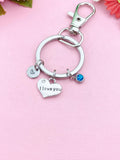 I Love You Charm Keychain, Personalized Initial, Birthstone Keyring