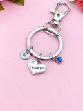 I Love You Charm Keychain, Personalized Initial, Birthstone Keyring