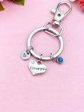 I Love You Charm Keychain, Personalized Initial, Birthstone Keyring