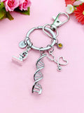 Stethoscope DNA Microscope Charm Keychain, Nurse Gift,  Scientist Gift, Doctor Gift, Researcher Gift, N6098