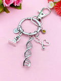 Stethoscope DNA Microscope Charm Keychain, Nurse Gift,  Scientist Gift, Doctor Gift, Researcher Gift, N6098