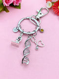Stethoscope DNA Microscope Charm Keychain, Nurse Gift,  Scientist Gift, Doctor Gift, Researcher Gift, N6098