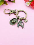 Bronze Cowboy Hat Horse Keychain, Initial Charm