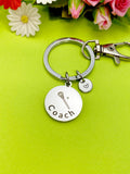Lacrosse Stick Coach Charm Silver Keychain, D490A