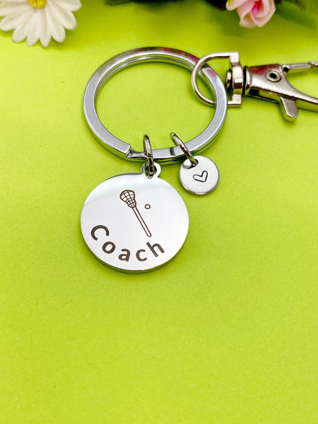 Lacrosse Stick Coach Charm Silver Keychain, D490A