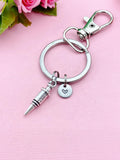 Silver Syringe Charm Keychain, Initial Charm, Medical Gift