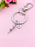 Silver Syringe Charm Keychain, Initial Charm, Medical Gift