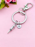 Silver Syringe Charm Keychain, Initial Charm, Medical Gift