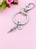 Silver Syringe Charm Keychain, Initial Charm, Medical Gift