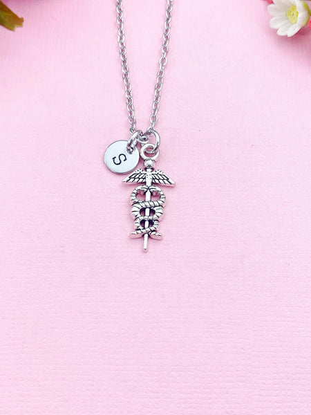 Silver Caduceus Charm Necklace, N761A