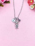 Silver Caduceus Charm Necklace, Birthstone, N761B