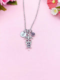 Silver Caduceus Charm Necklace, Birthstone, N761B