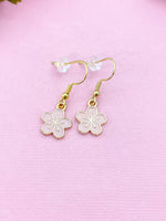 Gold Japanese Cherry Blossom Charm Earrings, Peach Plum Cherry Blossom Flower Charm, Sakura Earrings, N2690