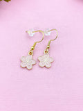Gold Sakura Flower Earrings, Peach Blossom Charm, Stainless Steel
