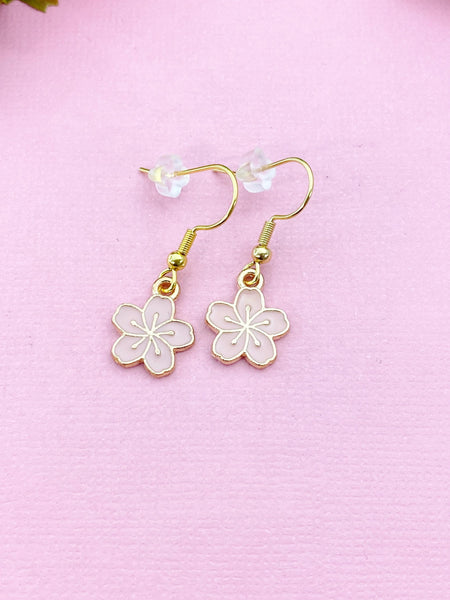 Gold Japanese Cherry Blossom Charm Earrings, Peach Plum Cherry Blossom Flower Charm, Sakura Earrings, N2690