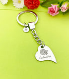 Godmother Sunflower Heart Keychain, Godmother Gifts, Godmother Jewelry, Mother's Day Gift, Godmother Goddaughter Gift, D551