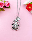 Scarab Charm Silver Necklace, Egypt Beetle Charm, Insect Bug Charm, N6100