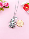 Scarab Charm Silver Necklace, Egypt Beetle Charm, Insect Bug Charm, N6100