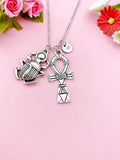 Silver Egypt Beetle Ankh Cross Charm Necklace, Egyptian Cross Charm, N6100A