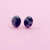 Natural Snowflake Obsidian Stud Earrings, Surgical Stainless Steel, N6087