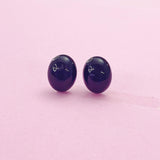 Natural Black Stone Stud Earrings, Surgical Stainless Steel, N6092