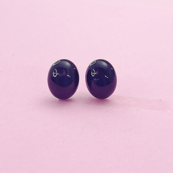 Natural Black Stone Stud Earrings, Surgical Stainless Steel, N6092