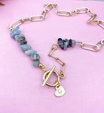 Labradorite Necklace, Gold Paperclip Toggle Clasps Necklace, Natural Labradorite Gemstone Jewelry, N6105