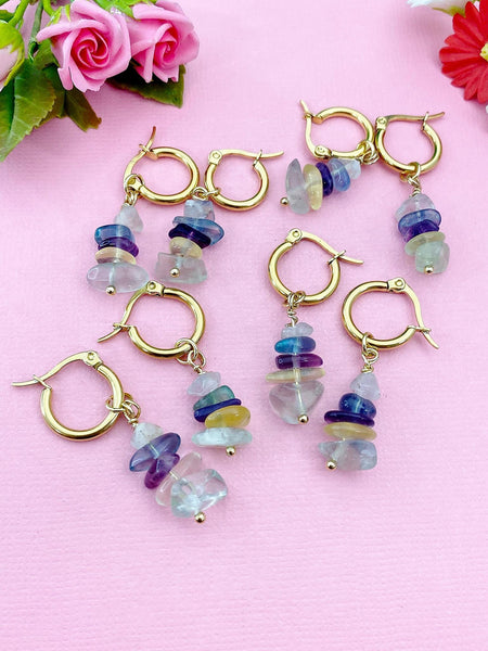 Gold  Fluorite Earrings, Natural Gemstone Jewelry, N3975F