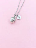 Silver Acorn Charm Necklace, Initial Pendant, Stainless Steel Chain