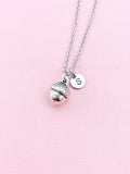 Silver Acorn Charm Necklace, Initial Pendant, Stainless Steel Chain