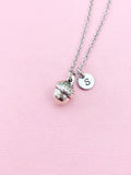 Silver Acorn Charm Necklace, Initial Pendant, Stainless Steel Chain