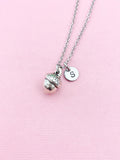 Silver Acorn Charm Necklace, Initial Pendant, Stainless Steel Chain