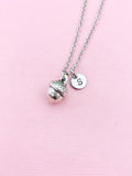 Silver Acorn Charm Necklace, Initial Pendant, Stainless Steel Chain