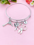 Hair Dryer Comb Scissor Charm Bracelet, Cosmetology Graduation Gift N 6108