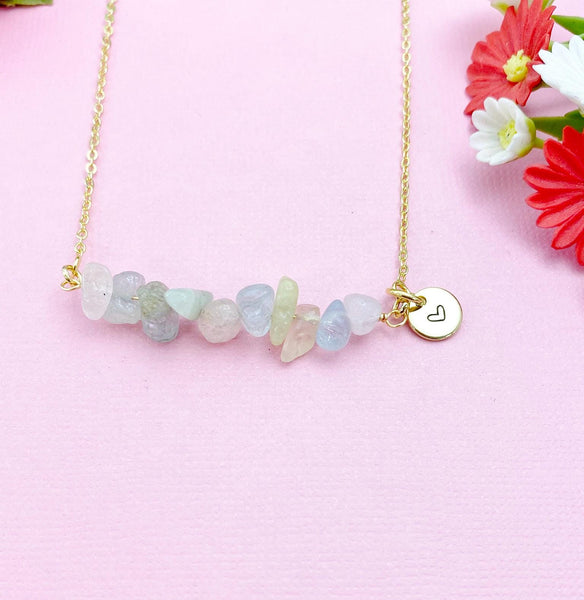 Morganite Necklace, Gold Necklace, Natural Morganite Gemstone Jewelry, N6118