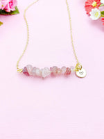 Strawberry Quartz Necklace, Gold Necklace, Natural Strawberry Quartz Gemstone Jewelry, N6120