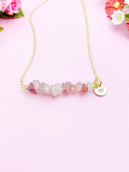 Strawberry Quartz Necklace, Gold Necklace, Natural Strawberry Quartz Gemstone Jewelry, N6120