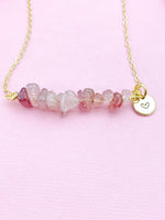 Strawberry Quartz Necklace, Gold Necklace, Natural Strawberry Quartz Gemstone Jewelry, N6120
