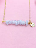 Blue Lace Agate Necklace, Gold Necklace, Natural Blue Lace Agate Gemstone Jewelry, N6122